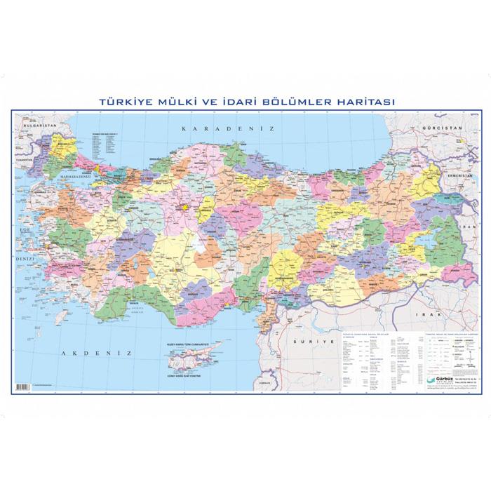 Gürbüz Türkiye Siyasi Haritası 100*140 cm