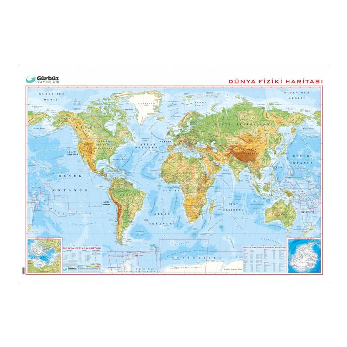 Gürbüz Dünya Fiziki Haritası 70*100 cm
