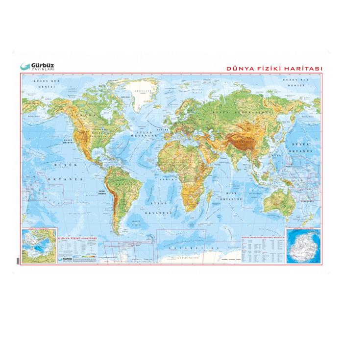 Gürbüz Dünya Fiziki Haritası 100*140 cm