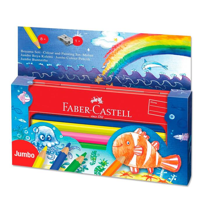 Faber Castell Jumbo Kuru Boya Seti Metal Kutulu 8 Renk 951080