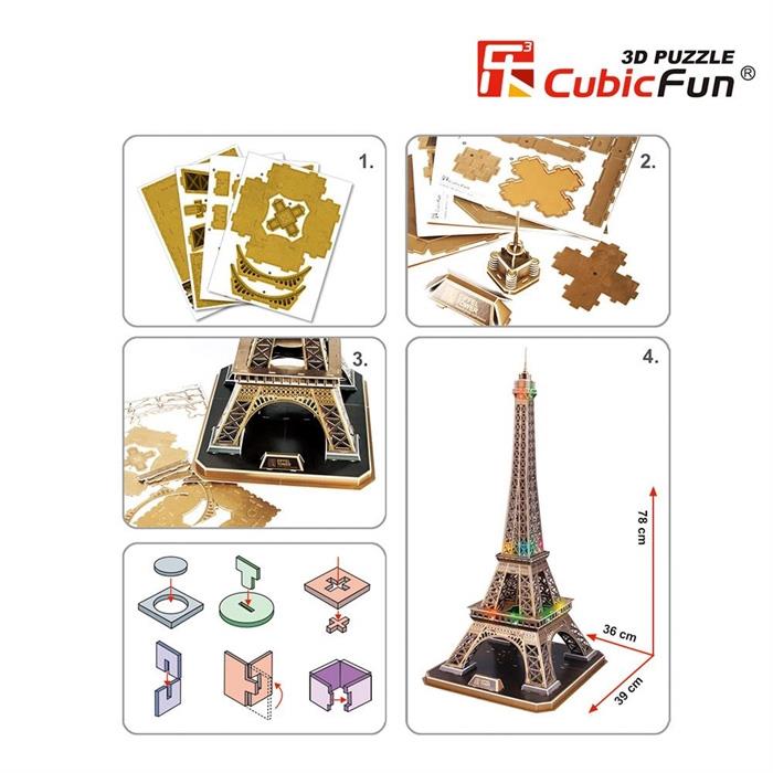 Cubic Fun 3D Puzzle Eiffel Kulesi - Fransa (Led Işıklı) 82 Parça