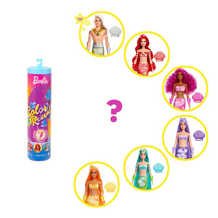 Barbie Color Reveal Renk Değiştiren Sürpriz Barbie Gökkuşağı Deniz Kızı Bebekler HDN68
